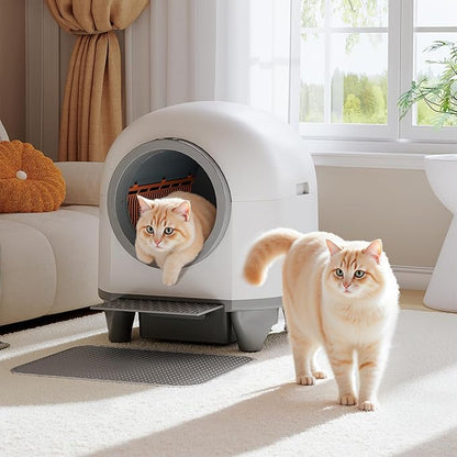 WARCAT Self Cleaning Litter Box Automatic, 90 L Automatic Cat Litter Box for Multiple Cats APP-Controlled with Smart Sensors, Safety Protection,Mat,1 Roll Garbage Bag (Gray)