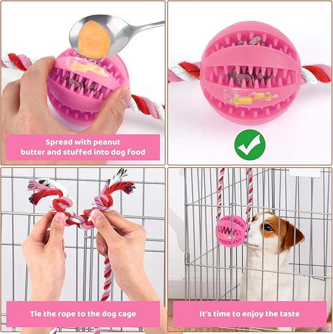 Interactive Dog Toys, Crate Training Aids for Puppies, Reduce Stress Anxiety Peanut Butter Dog Food Treat Dispenser Toys(Pink)