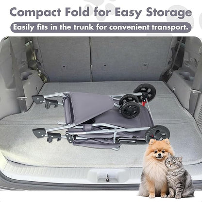 Sweetcrispy 3 Wheels Pet Stroller for Small Dogs and Cats – Foldable Dog Stroller with Mesh Windows, Storage Basket & Cup Holder, Lightweight & Durable Pet Carrier for Travel, Outdoor Use, Grey