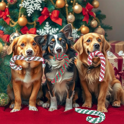 Christmas Dog Rope Toys, Christmas Cane Candy Rope Toy, 4 Packs Dog Interactive Chewing Toys for Puppy Small Medium Dogs Training Playing Teething Cleaning, for Dogs