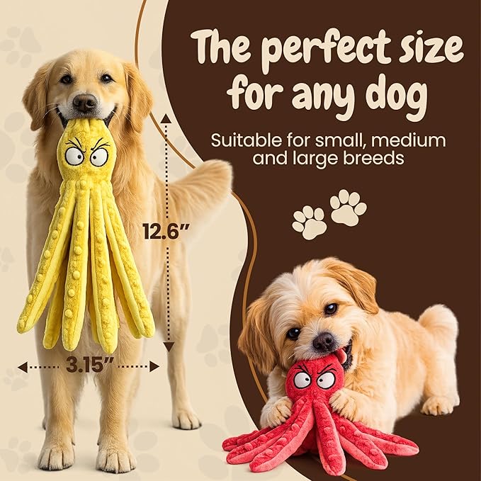 Squeaky Dog Toys – No-Stuffing Crinkle Plush, Durable Puppy Teething & Interactive Play, 2-Pack