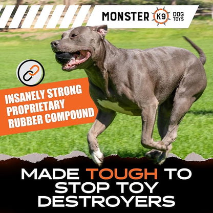 Monster K9 Indestructible Dog Ball – Lifetime Replacement - Durable Toy for Aggressive Chewers - Safe Non-Toxic Natural Rubber - Fetch Chew Toy - Heavy Duty - USA Made - 2.8” Solid (Tennis Ball Size)
