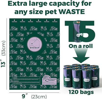 ATIFBOP Dog Poop Bags Rolls, Extra Thick and Leak-proof Poop Bags for Dogs, 8 Refill Rolls, Scented Waste Bag for Dog and Cat, Made form 65% Recycled Plastics