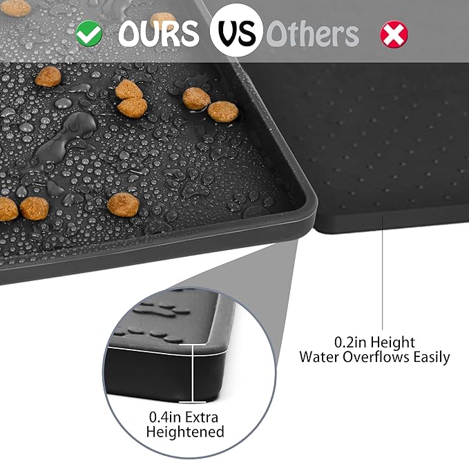 Dog Cat Pet Food Mat for Floor Dog Feeding Bowl Mat for Food and Water Raised Edges Dog Cat Mat for Food and Water Prevent Spill on Floor Waterproof Slip Rubber Mat for Dog Bowls