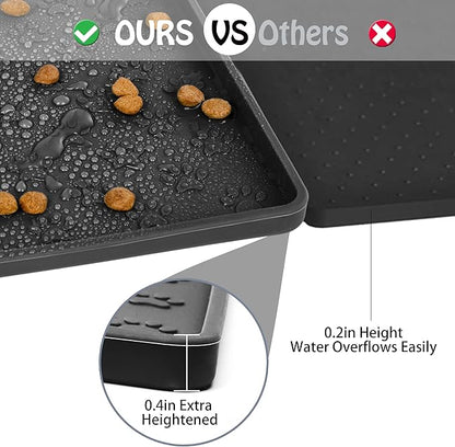 Dog Cat Pet Food Mat for Floor Dog Feeding Bowl Mat for Food and Water Raised Edges Dog Cat Mat for Food and Water Prevent Spill on Floor Waterproof Slip Rubber Mat for Dog Bowls