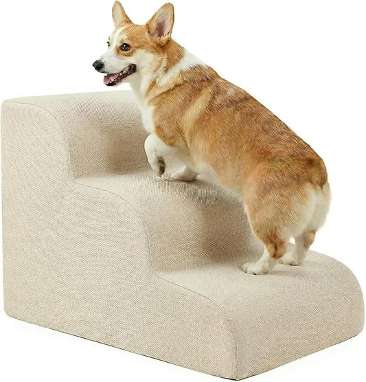 Gimars 30D High-Density Foam & Extra-Wide, Stable 3-Step Dog Stairs, 40cm High Pet Stairs with Washable Cover & Non-Slip Base, Portable Ramp for Small Dogs to Sofa, Bed, Couch, Car