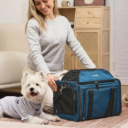 FUKUMARU Cat Carrier, 18x11x11 Expandable Soft Cat Travel Carrier, Ventilate Airline Approved Dog Carrier, Durable Small Dog Carrier with Anti-Scratch Mesh, Escape-Proof Pet Carrier for Cat, Blue