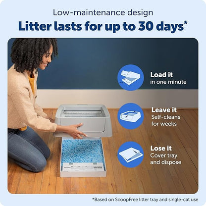 PetSafe ScoopFree Crystal Smart Self-Cleaning Automatic Litter Box - Front Entry - Uncovered Motion-Sensing Cat Box with Integrated Health Counter & App - Includes 1 Disposable Crystal Litter Tray