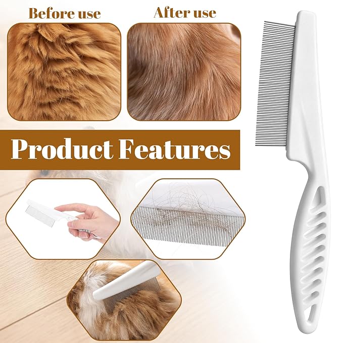 2Pcs Guinea Pig Brush, Fine-Tooth Stainless Steel Flea Brush for Dogs Rounded Teeth Grooming Metal Comb for Dogs, Chinchillas, Ferrets, Guinea Pigs, Rabbits