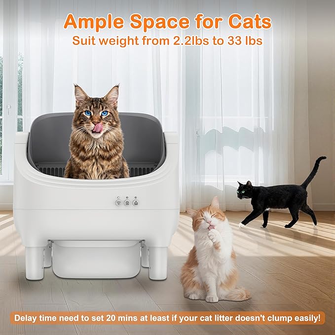 HIMIX Open-Top Automatic Cat Litter Box Self Cleaning, Smart Electric Robot Litter Box for Multiple Cats, APP Control via Tuya 2.4GHz WiFi, Odor-Free 10L Trash Bin, Washable Drum, Cat Safe Design
