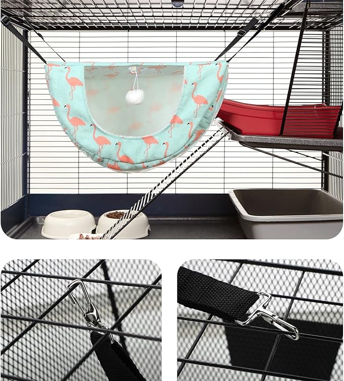 Unittype 2 Pieces Cat Cage Hammock Hanging Pet Bed Double Layer Soft Plush Hanging Pet Comfortable Hammock Bed for Indoor Kitten Ferret Hamster Rabbit or Small Animals, 2 Styles(Pineapple)