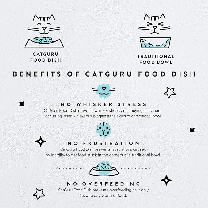 CatGuru Cat Bowls, Whisker Friendly Food Bowl for Indoor Cats, Reliefs Whisker Fatigue, Wide Kitten Dish, Non Slip Pet Dishes, Shallow Pet Plates (Ceramic (Pack of 2))