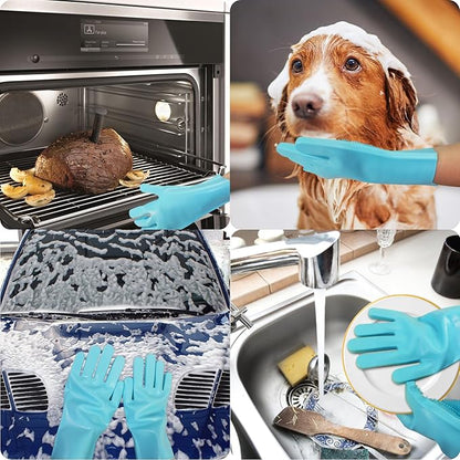 Pet Grooming Gloves - Cat and Dog Glove Brush, High Efficiency Pet Hair Removal Massage Gloves, Silicone Bath Cleaning Gloves (1 Pair)