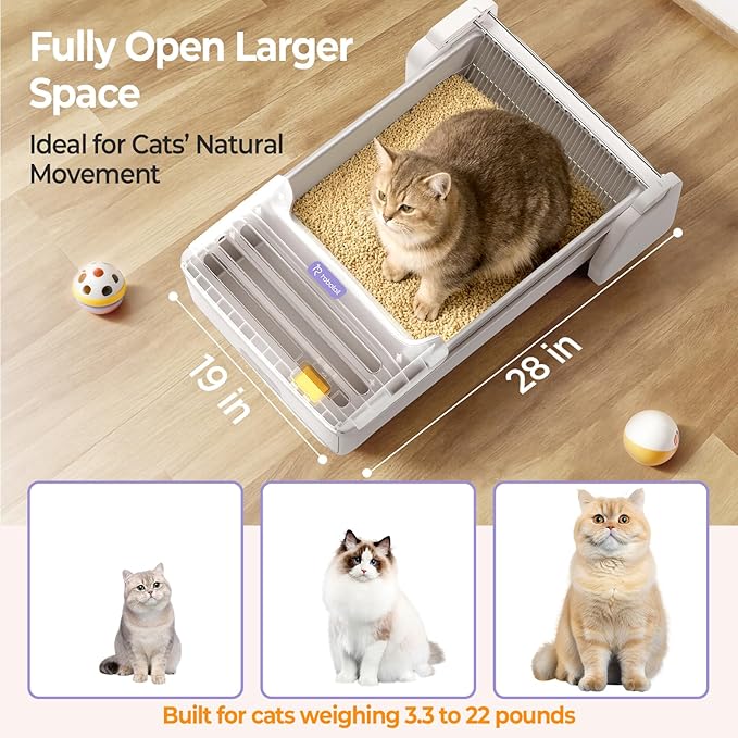 Fully Open Top Automatic Self Cleaning Cat Litter Box, Extra Large Electric Litter Box with APP Control Health Monitor, Smart Litter Tray for Multiple Cats, Anti-Pinch, Come with 5lb Cassava Litter