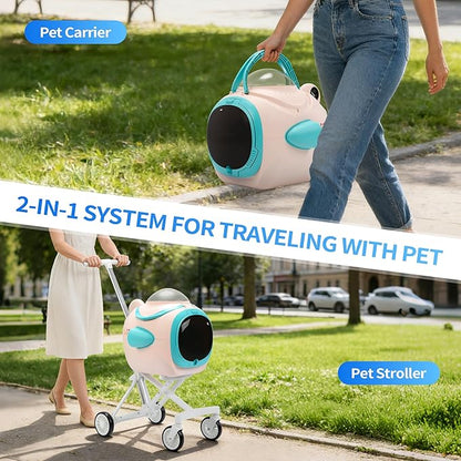 COZIWOW Pet Stroller with Temperature Display & Ventilation Fan, Foldable 4-Wheel Cat Dog Stroller with Anti-Irritation Privacy Barrier, Night Light, Detachable Car Seat Carrier for Small & Medium Pet