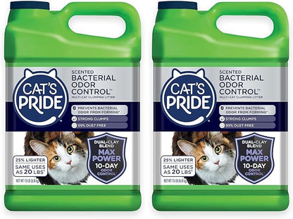 Cat's Pride Max Power: Bacterial Odor Control - Up to 10 Days of Powerful Odor Control - Strong Clumping - 99% Dust Free - Multi-Cat Litter, Scented, 15 Pounds (Pack of 2)