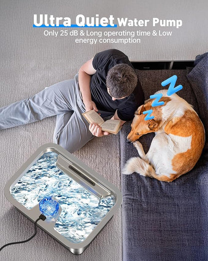 3Gal Large Dog Water Fountain Dispenser, 11L Stainless Steel Pet Fountain with 6 Filters, Ultra Quiet Automatic Dog Water Bowl Dispenser for Large & Multi-pet, Wide Drinking Area, Easy to Clean