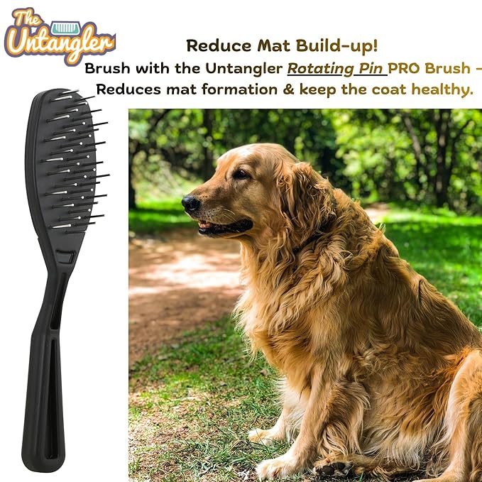 Professional Comb with Long 1" Silky Smooth Rotating Teeth for Large Breeds (Mat Black 7.5")