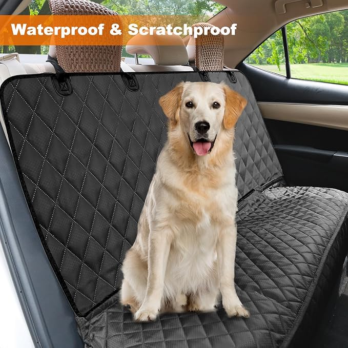 PETICON Waterproof Scratchproof Pet Bench Seat Covers for Cars, SUVs, Nonslip Durable Back Seat Cover for Dogs, Washable Backseat Protection
