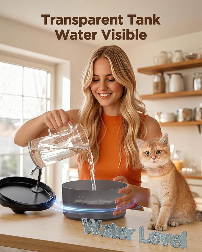Cat Water Fountain for Cats Indoor: 80oz/2.4L Cat Fountains for Drinking - Quiet Pet Watering Bowls for Cats Inside - Black Kitten Waterer Supplies - for Small and Medium Animals