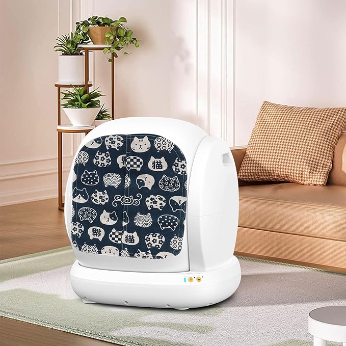 Cat Litter Box Curtain, Litter Box Curtain for Enclosed Self-Cleaning Boxs - Blue Square 14.9''L X 13.8''W （Curtain Only）