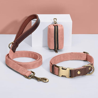 Didog Classic Dog Poop Bag Holder, Easy-Pull and Elegant PU Leather Pet Waste Bag Dispenser for Leash with Carabiner Clip, Includes 1 Roll Dog Waste Bag for Daily Walking,Pink