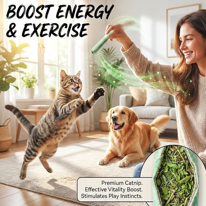 Cat Toys Kitten Catnip Chew Indoor Cats Stick Toy Gifts Filled with 45000mg A+ 100% Organic Catnip Teething Interactive Kitty Kicker Self Play Plush Stress Relieve Dental Care