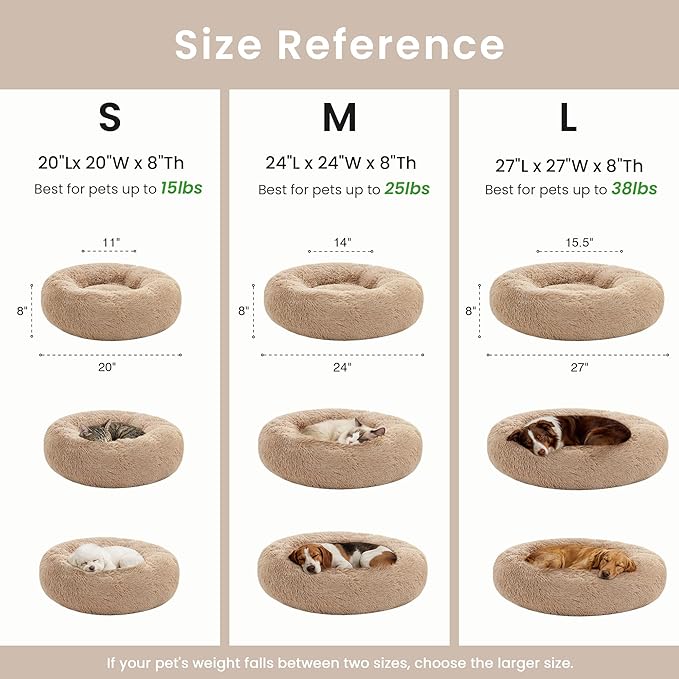 Love's cabin Calming Dog & Cat Bed, Cat Bed for Indoor Cats, Anti-Anxiety Donut Round Bed, Fluffy Warming Pet Bed for Small Medium Dogs and Cats, Beige Taupe 20"/24"