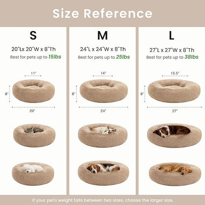 Love's cabin Calming Dog & Cat Bed, Cat Bed for Indoor Cats, Anti-Anxiety Donut Round Bed, Fluffy Warming Pet Bed for Small Medium Dogs and Cats, Beige Taupe 20"/24"