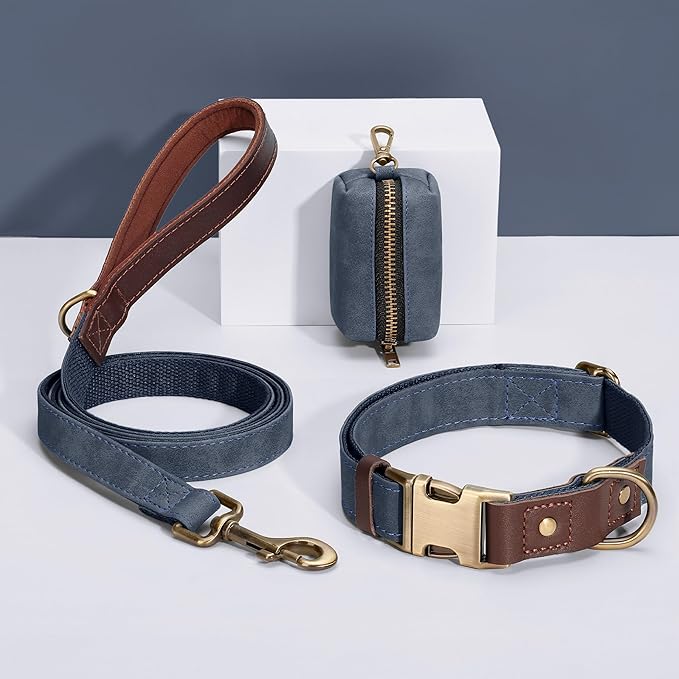 Didog Soft PU Leather Dog Collar for Large Dogs,Classic Adjustable Wide Dog Collars with Quick Release Metal Buckle,Easy Clean and Comfortable with Nylon Lining,Blue,XL Neck 20-27", Width 1.2"