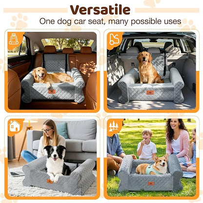 Dog Car Seat for Medium/Large Dogs up to 60 lbs, Memory Foam Dog Booster Seat with Thick Cushion, Pet Car Seat for Back with Detachable Washable Cover, Storage Pockets for SUV, Pick Up, Trunk, Grey