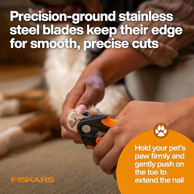 Fiskars Pet Large Nail Clippers, Cat and Dog Nail Trimmers for Grooming, Pet Supplies with Semi-Circular Blade & SoftGrip Handle with Safety Lock, 5.75”, Orange/Black