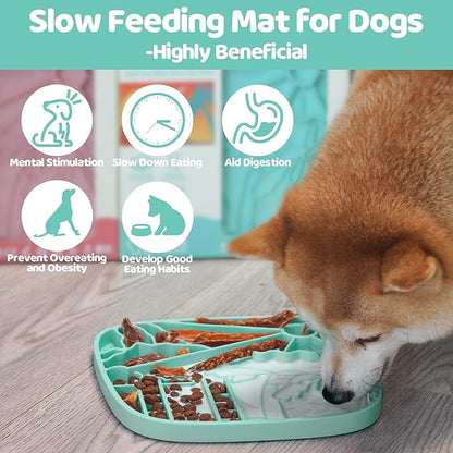 Puzzle Feeder Snuffle Mat and Lick Mat for Dogs, California Textured Slow Feeder, 0.75 Inch Thin Silicone Mat Holds 3 Cups, Dishwasher and Microwave Safe, Green