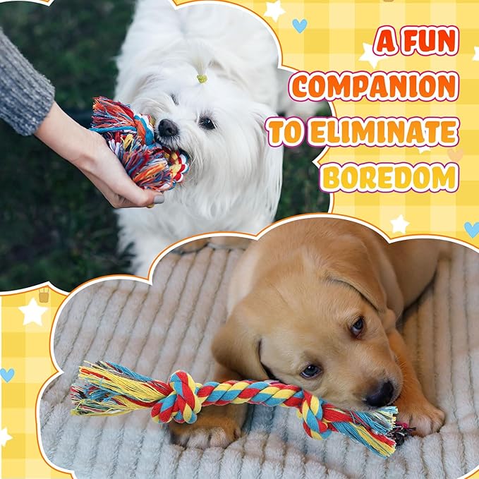 100 Pcs Knot Rope Dog Toys Multi Color Puppy Chew Toy Cotton Puppy Dental Teething Toys 2 Knot Dog Tug for Small and Medium Dogs Aggressive Chewers Supplies