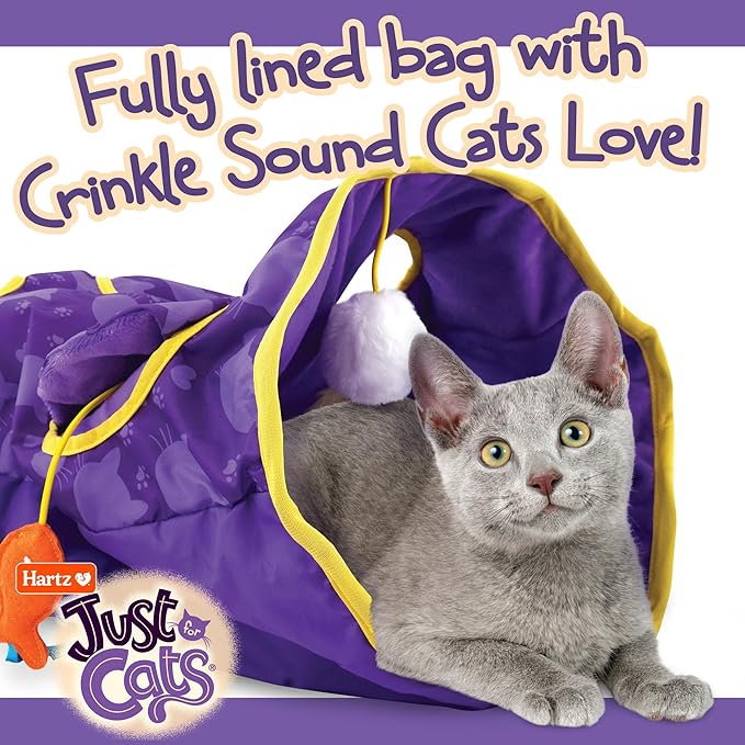 Hartz Just for Cats The Crinkler, 3-in-1 Mega Cat Toy with Silver Vine & Catnip, Crinkle Bag, Peek-a-Boo Holes, 3 Dangler Toys