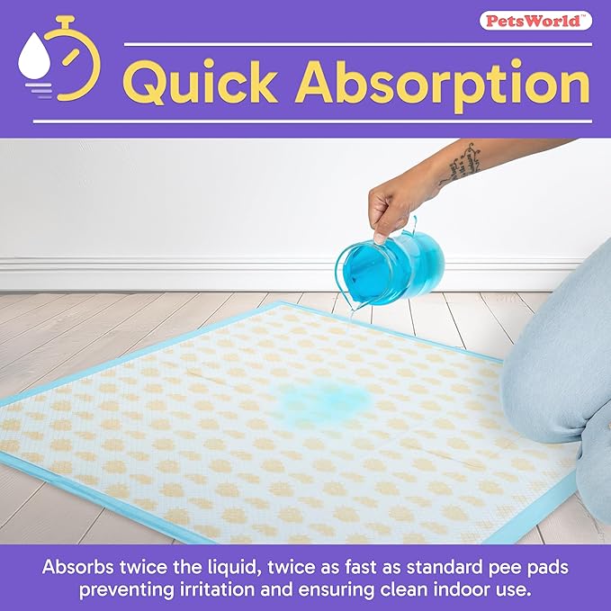 PetsWorld Health Monitoring Dog Pee Pads 37"x54" 50 Count – XXXL Color-Changing Pet Pee Pads for Dogs & Pets, Leak-Proof Super Absorbent Dog Training Pads with Odor Control