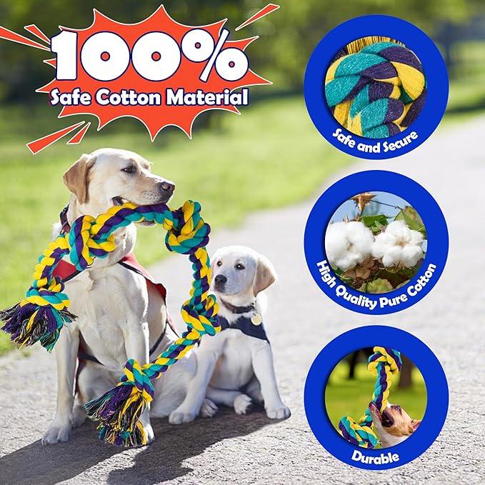 Dog Rope Toys for Large/Medium Dogs, Nearly Indestructible Dog Toys Set With Eight Legs Ball for Aggressive Chewers,Full of Attractiveness, Heavy Duty Natural Cotton Rope Chew toy, Tug Toy 9 Pack