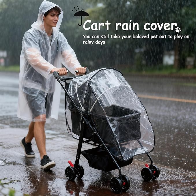 XL Extra-Large Pet Stroller, Running&Travel Pet Cart with Weather Cover, Cat&Dog Stroller for Large/Medium/Small Pets, Outdoor Pet Supplies 16.1"(D) 28"(W) 38.6"(H)