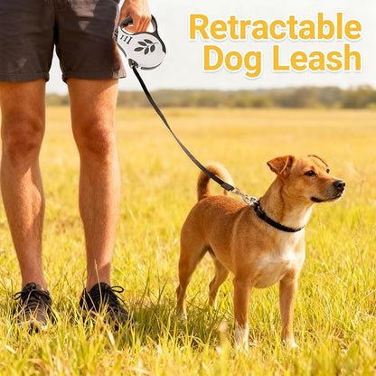 Retractable Dog Leash with Non-Slip Handle, 10 FT Automatic Telescopic Tractor with Atuo Locking Botton，Durable Pet Tape for Small and Medium-Sized Dogs White