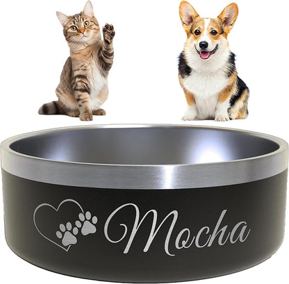 Heart + Paws and Name Dog Bowl - Engraved, Nonslip, Custom Dog Bowl, Custom, Stainless Steel, Engraved Pet Bowl, Feeding, Pet Supplies, Pet Food
