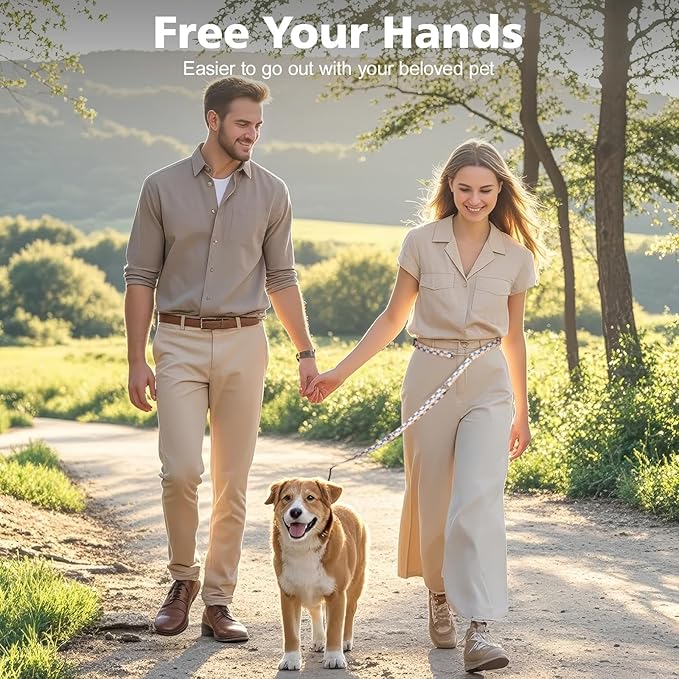 Hands Free Dog Leash, 8.5ft Adjustable Hands Free Leash for Medium Dogs, Versatile Handheld Crossbody Waist Lead with 3 Rings, for Running Jogging Walking, Sponge Handle, Geometric Orange