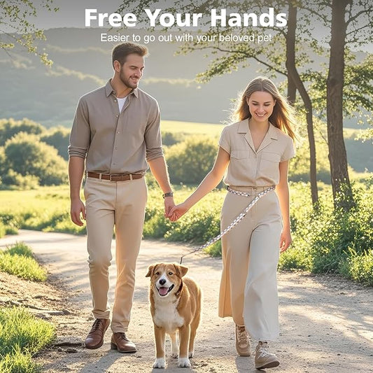 Hands Free Dog Leash, 8.5ft Adjustable Hands Free Leash for Medium Dogs, Versatile Handheld Crossbody Waist Lead with 3 Rings, for Running Jogging Walking, Sponge Handle, Geometric Orange