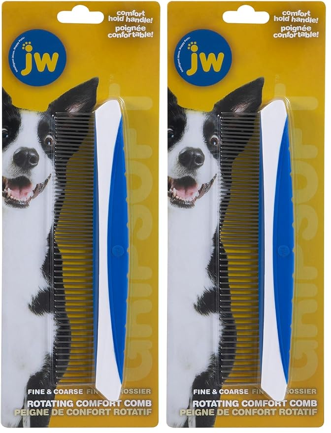 JW Pet Company 8-Inch Gripsoft Rotating Comfort Comb, Fine and Coarse (Pack of 2)