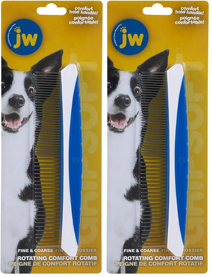 JW Pet Company 8-Inch Gripsoft Rotating Comfort Comb, Fine and Coarse (Pack of 2)