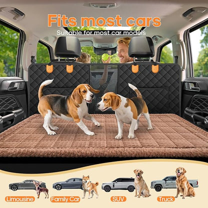 Pet Bed Mat for Car Backseat Extender, Non-Slip Dog Bed for Car Back Seat, Flannel Backseat Dog Bed for Cars Trucks and SUVs (Brown, 24.8x54 inch)