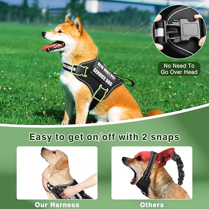 Service Dog Vest Harness and Leash Set+10 Patches,No Pull&Easy Walk Reflective Dog Harness with Soft Padded Handle for Training/Everyday,Fit Small/Medium/Large/Extra-Large Dogs(Black M)