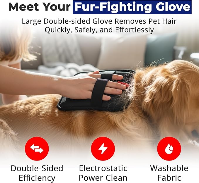 electrostatic pet Hair Removal Glove, Reusable the Magic Brush pet Hair Remover, 2-Piece pet Glove Set for Furniture, Clothing, Car Seats, Reusable 2-in-1 Design, 1 Pack (2)