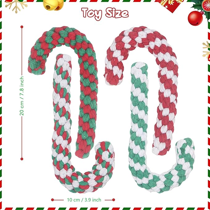 Christmas Dog Rope Toys, Christmas Cane Candy Rope Toy, 4 Packs Dog Interactive Chewing Toys for Puppy Small Medium Dogs Training Playing Teething Cleaning, for Dogs