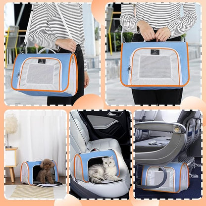 A 4 Pet Cat Carrier, Airline Approved Pet Carrier for Small Medium Cats Dogs Puppy with Safety Tether, Lightweight EVA Soft-Sided Bag, Anti-Collapse for Plane Car Train Vet