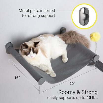 SVD.PET Wall Mounted Cat Hammock with Toy, Easy-to-insall Cat Wall Shelf with Soft Pad on This Premium Kitty Furniture, Modern Design. Easily Supports up to 40 lbs (Easy-Install, Dark Grey)